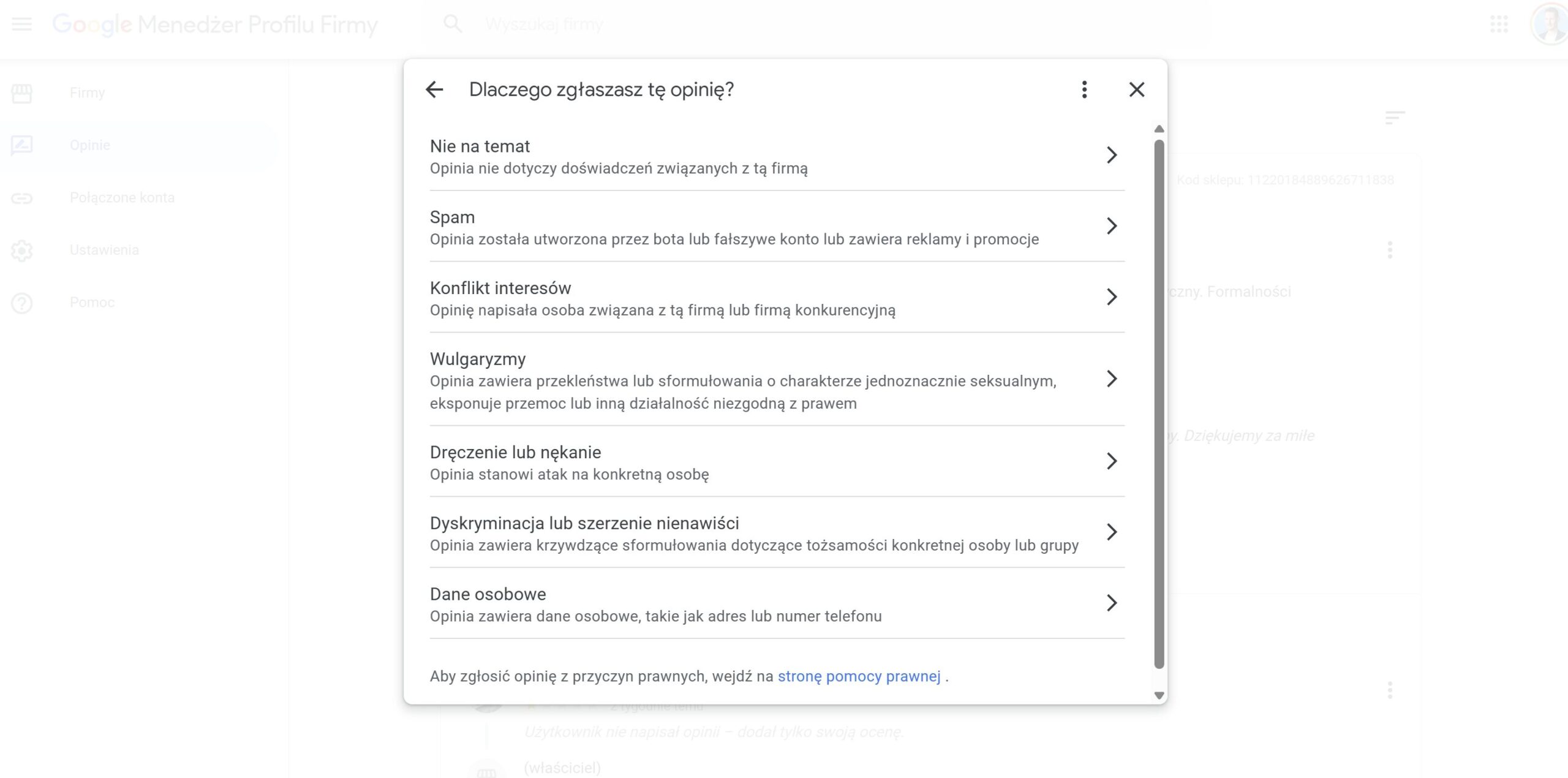 Zgłoś nieodpowiednią treść opinii google