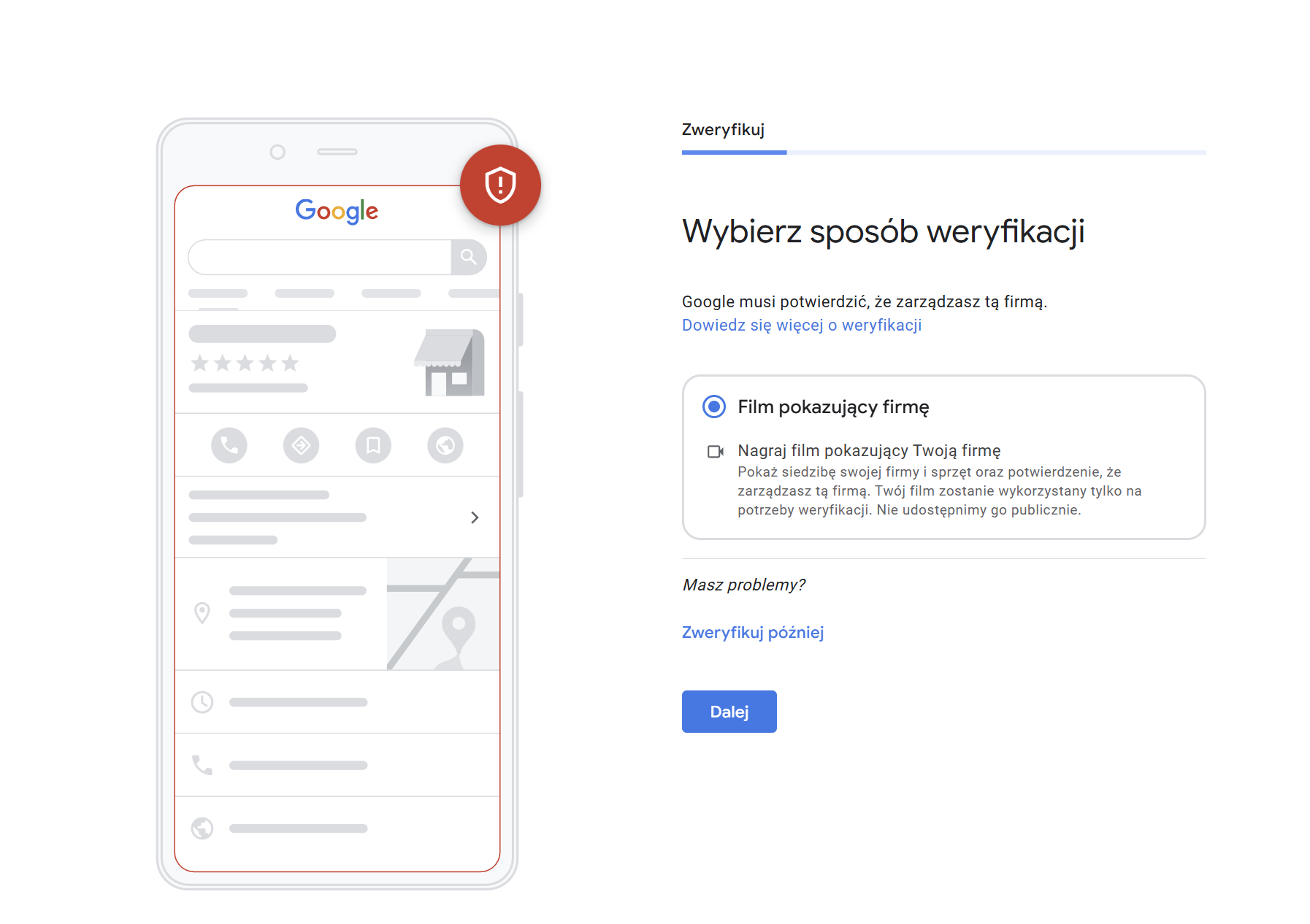 wideo weryfikacja google